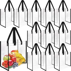 12 Pack Clear Tote Bags, Stadium Approved, Plastic Tote Bags with Handle, Transparent Plastic Tote Gift Bags for Work, Sports, Shopping, Beach, Concerts (12x12x6 Inch)