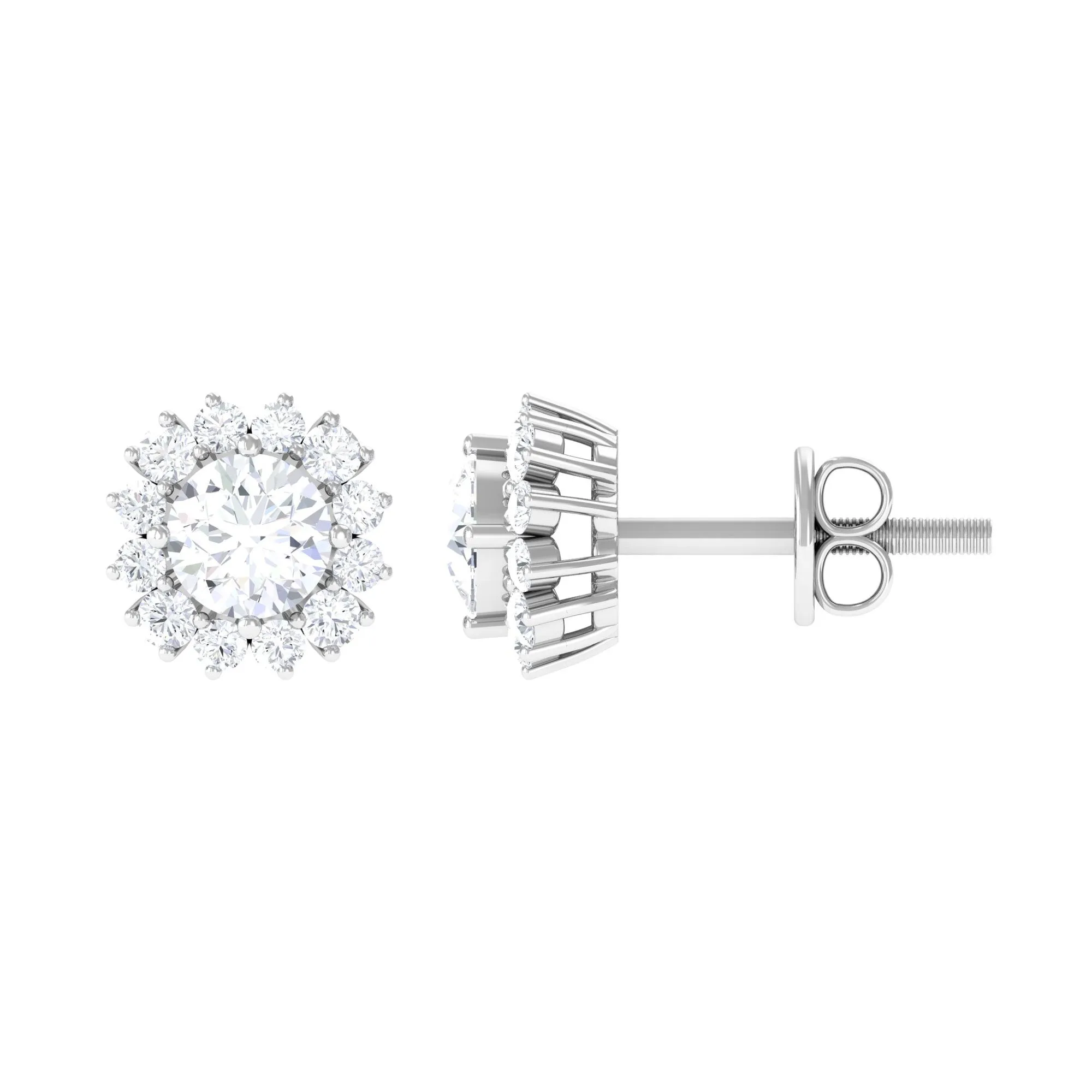 1.25 CT Zircon Minimal Halo Stud Earrings in Gold