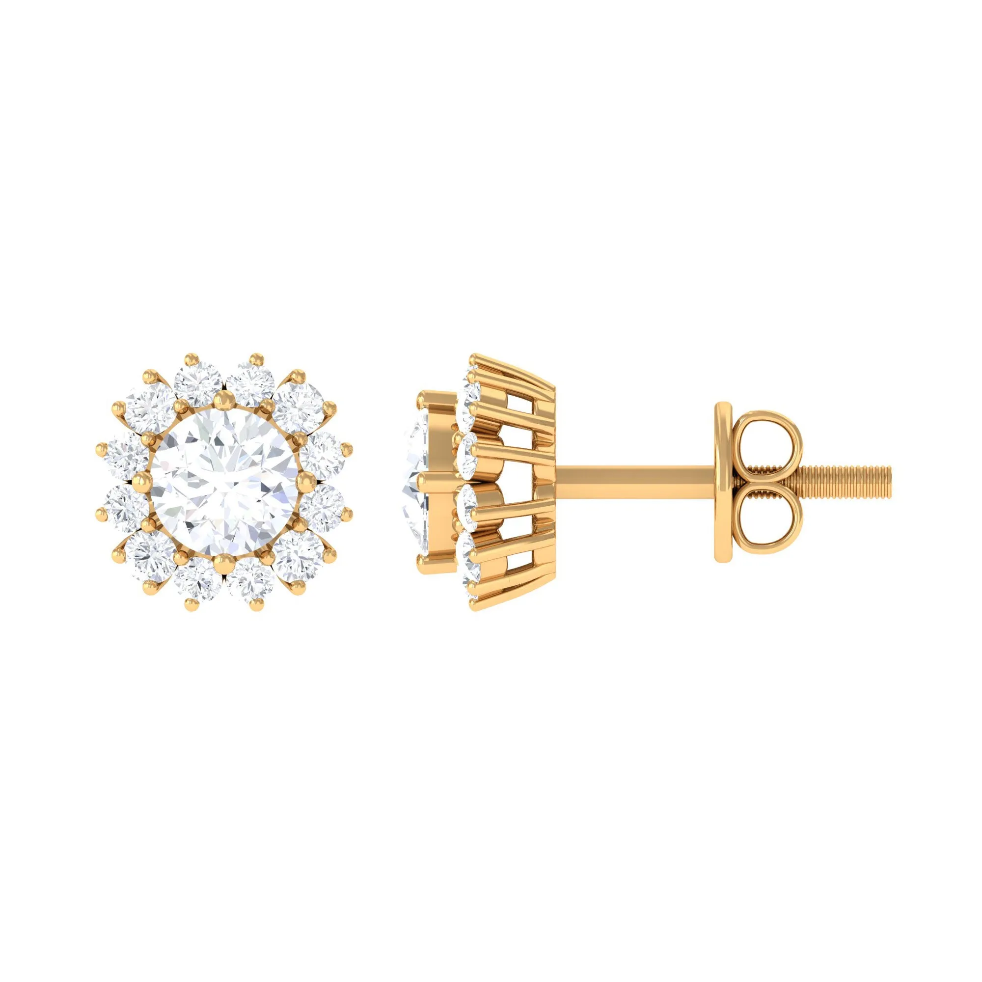 1.25 CT Zircon Minimal Halo Stud Earrings in Gold