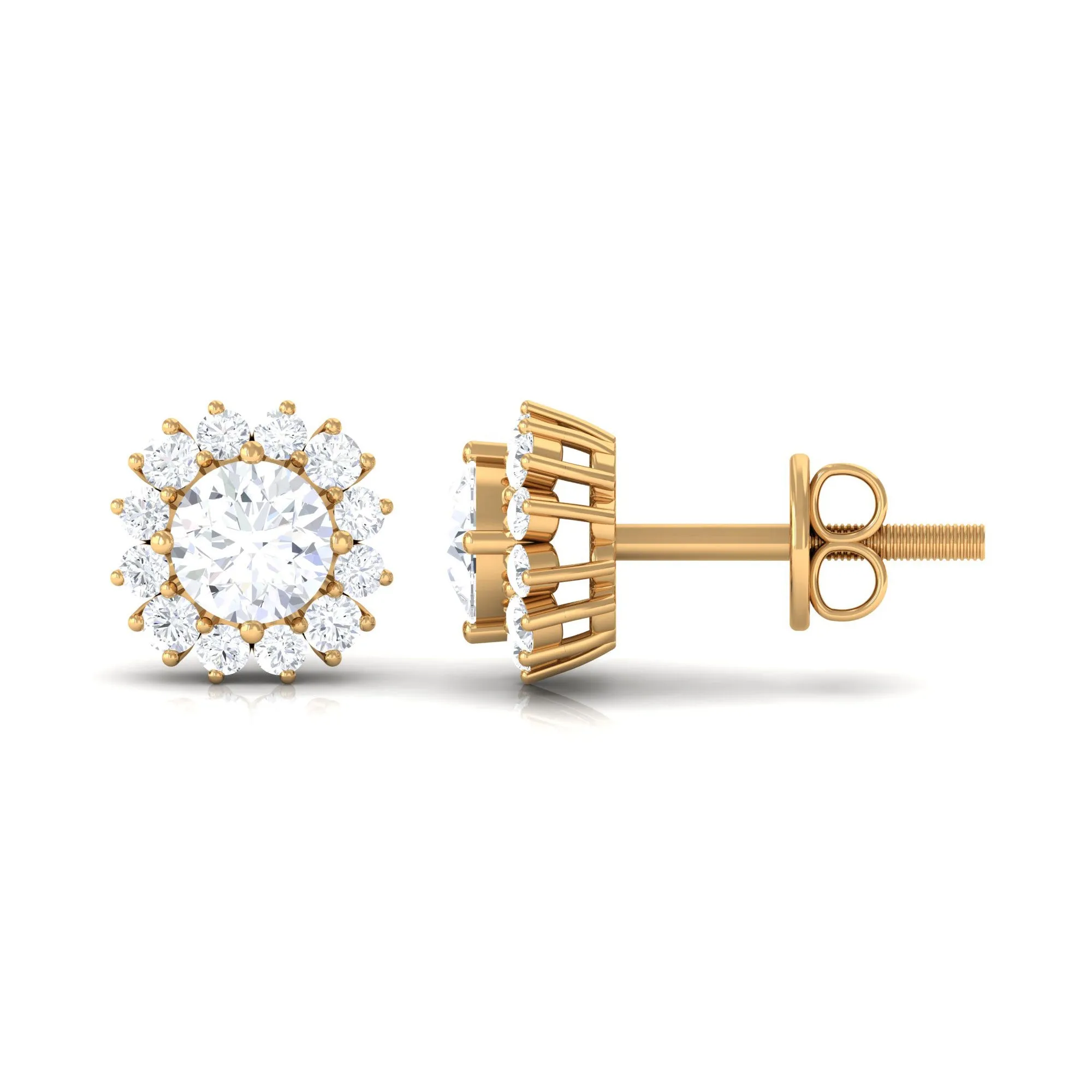 1.25 CT Zircon Minimal Halo Stud Earrings in Gold
