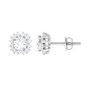 1.25 CT Zircon Minimal Halo Stud Earrings in Gold