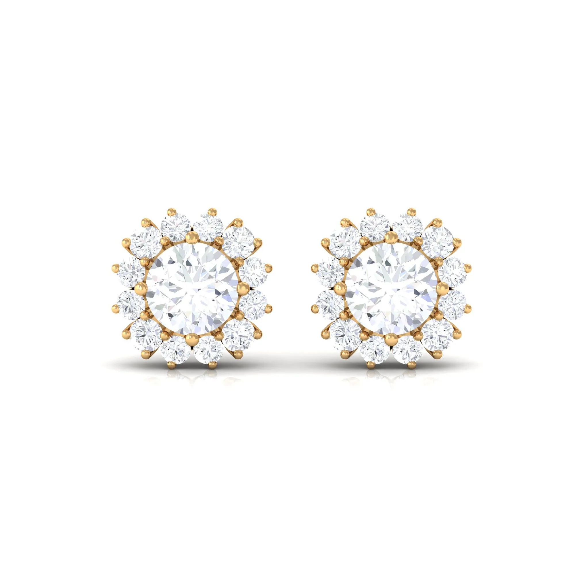 1.25 CT Zircon Minimal Halo Stud Earrings in Gold