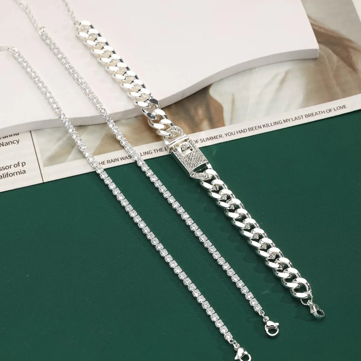 14K Gold Anklets for Women Waterproof Rhinestone Ankle Bracelet Layered Cuban Link Chain Diamond Anklet Beach Jewelry for Women