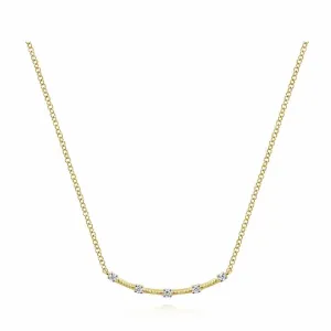 14K Yellow Gold Curved Bar Necklace with Diamond Stations - NK6137Y45JJ