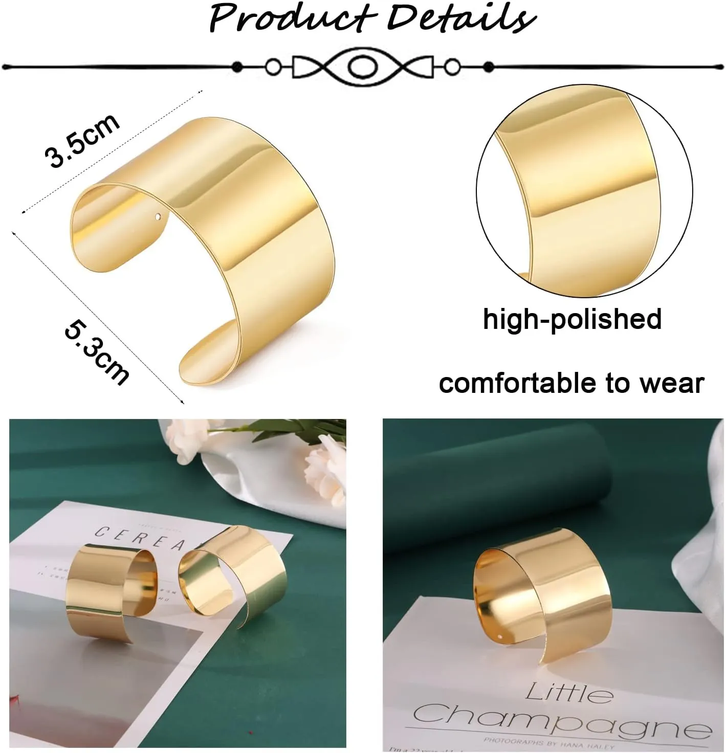 2Pcs Cuff Bangle Bracelet for Women Gold Cuff Bracelets Open Wide Wire Bracelets Adjustable Tone Wrist Cuff Wrap Bracelet