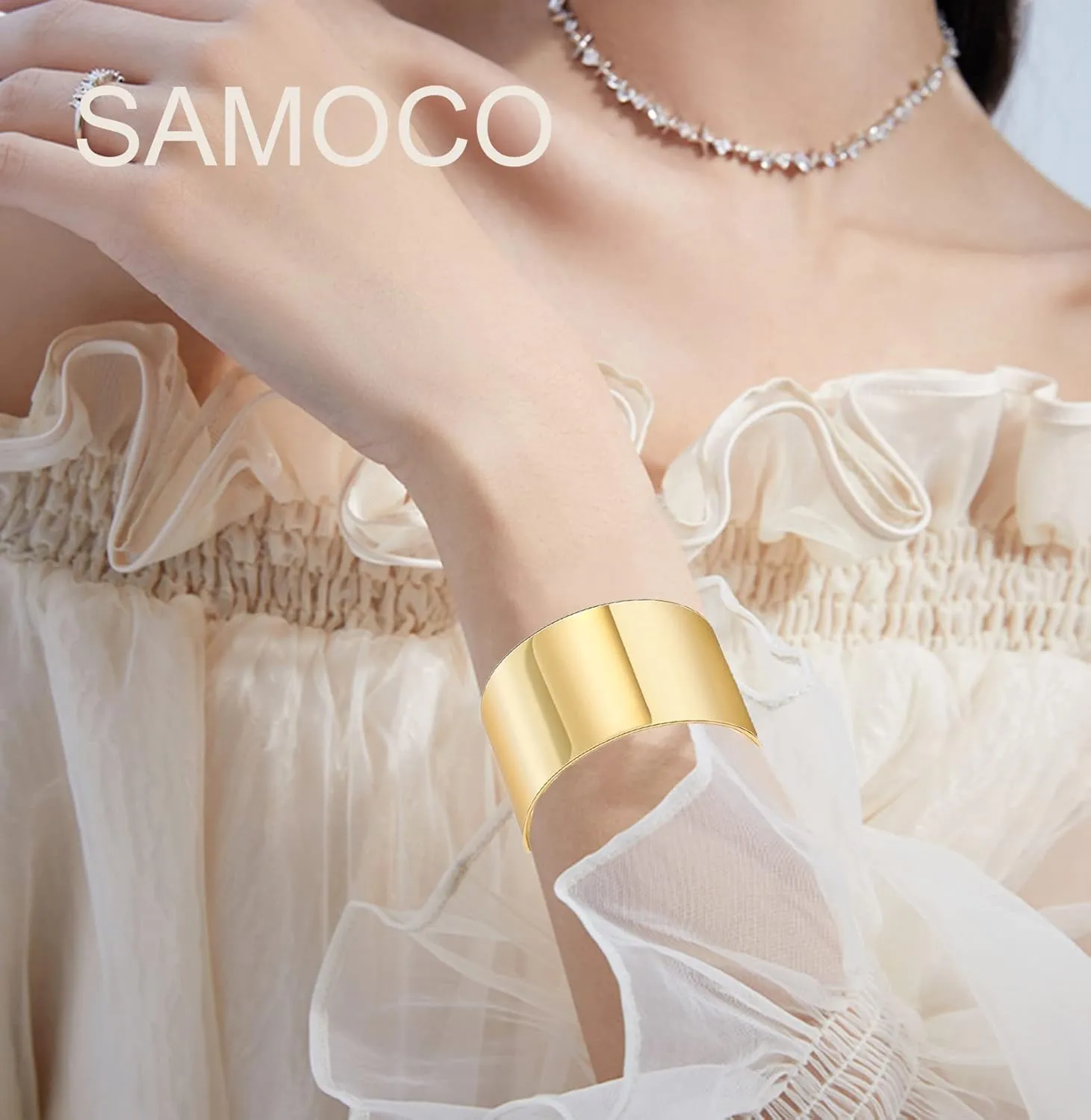 2Pcs Cuff Bangle Bracelet for Women Gold Cuff Bracelets Open Wide Wire Bracelets Adjustable Tone Wrist Cuff Wrap Bracelet