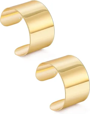 2Pcs Cuff Bangle Bracelet for Women Gold Cuff Bracelets Open Wide Wire Bracelets Adjustable Tone Wrist Cuff Wrap Bracelet