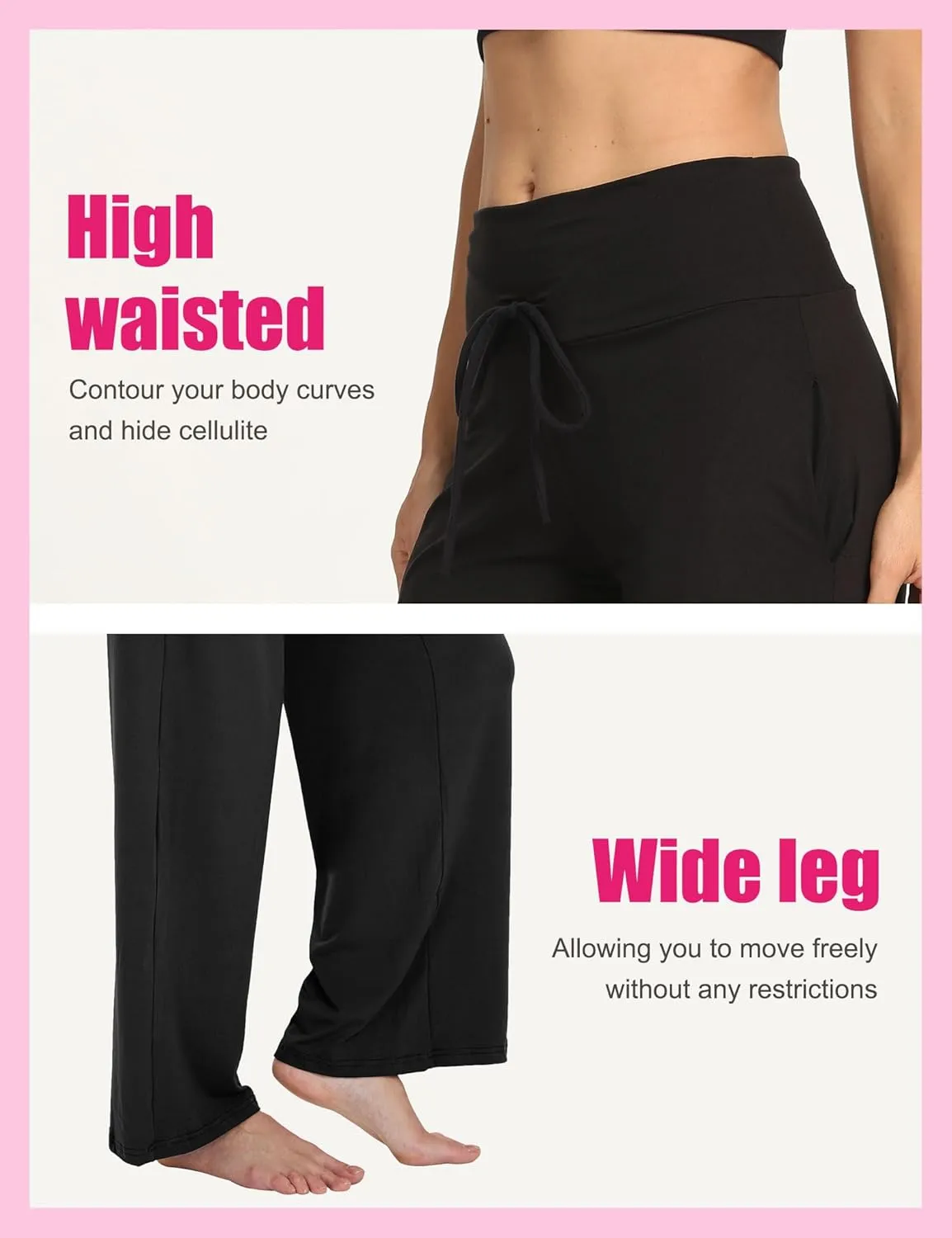 3 Pack Wide Leg Yoga Pants for Women, Comfy Lounge Pajama Sweatpants Loose Causal Palazzo with Pockets