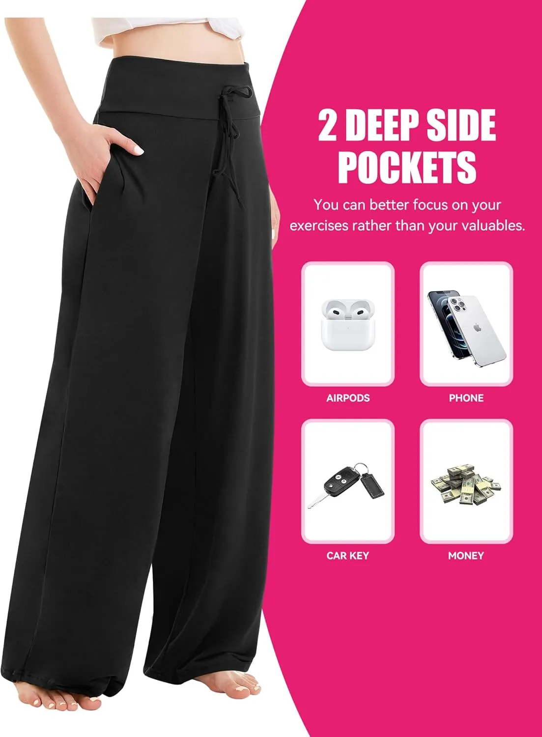 3 Pack Wide Leg Yoga Pants for Women, Comfy Lounge Pajama Sweatpants Loose Causal Palazzo with Pockets