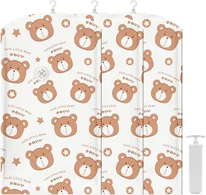 3 Pcs Clear Garment Bags for Hanging Clothes, Printed Vacuum Compression Suit Bags Garment Covers for Suit, Coat, Dress, Down Jacket(70x105cm/28x41in)