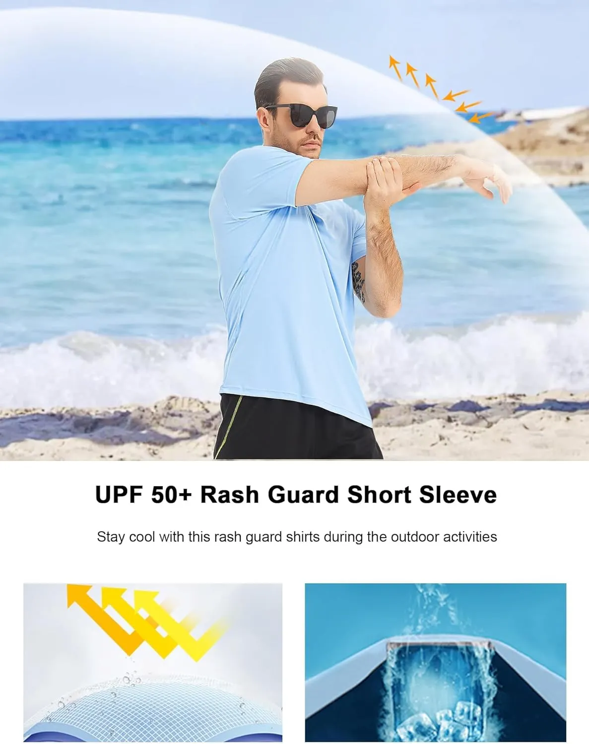 4 Pack Mens Rash Guard UPF 50  Short Sleeve Swim Shirt UV Sun Protection SPF Quick Dry Water Fishing Shirts