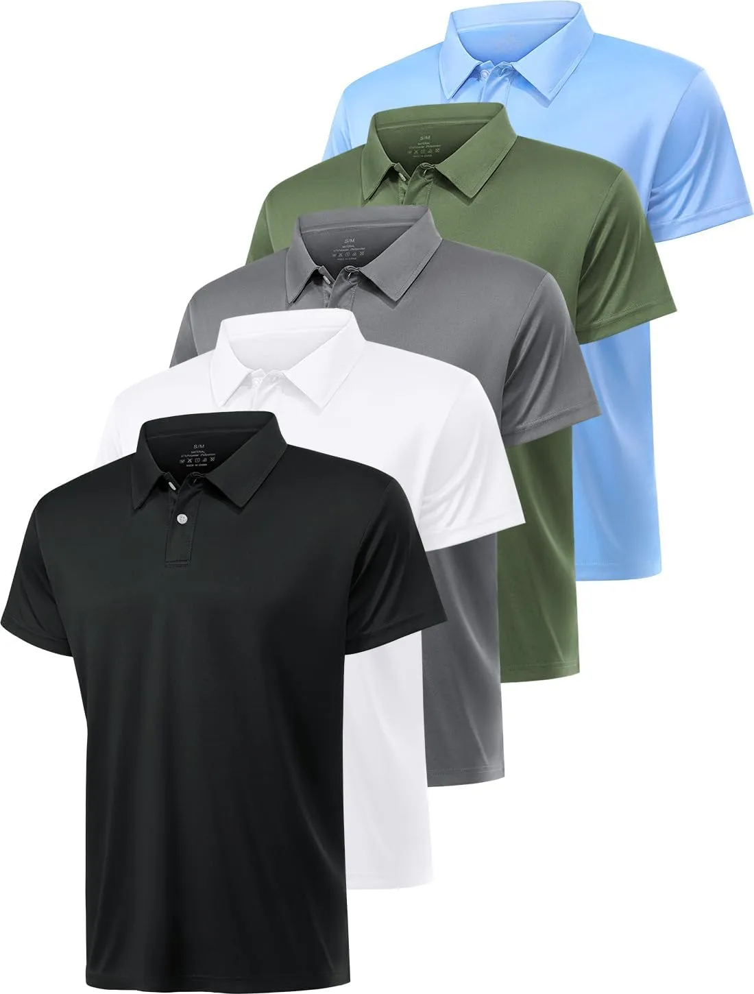 5 Pack Polo Shirts for Men Dry Fit Short Sleeve Golf T-Shirt Moisture Wicking Collared Casual Work Tops