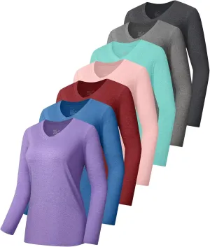 7 Pack Womens Long Sleeve Athletic Shirts UV Sun Protection UPF 50  Quick Dry Workout Running Tops V Neck