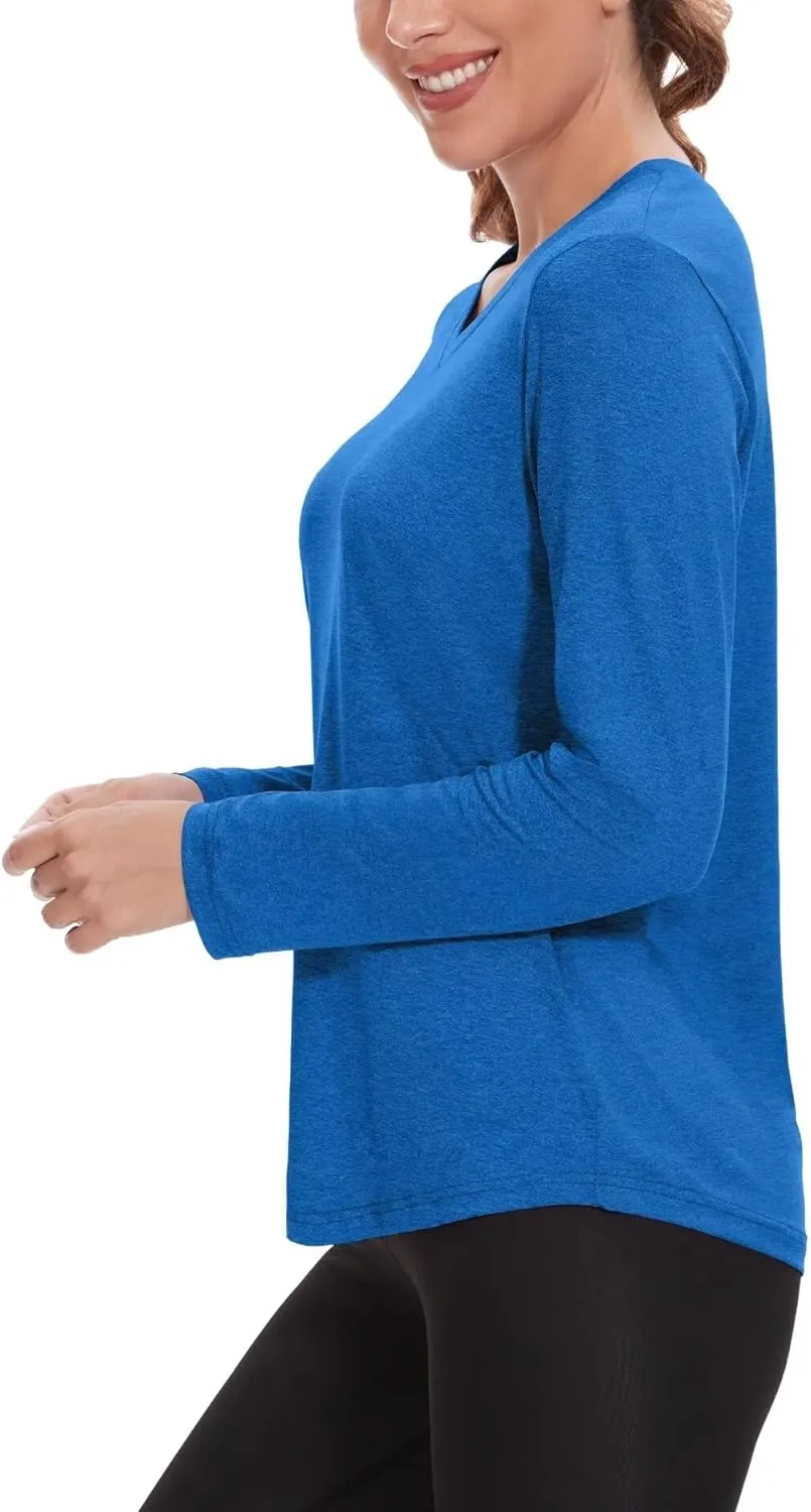 7 Pack Womens Long Sleeve Athletic Shirts UV Sun Protection UPF 50  Quick Dry Workout Running Tops V Neck