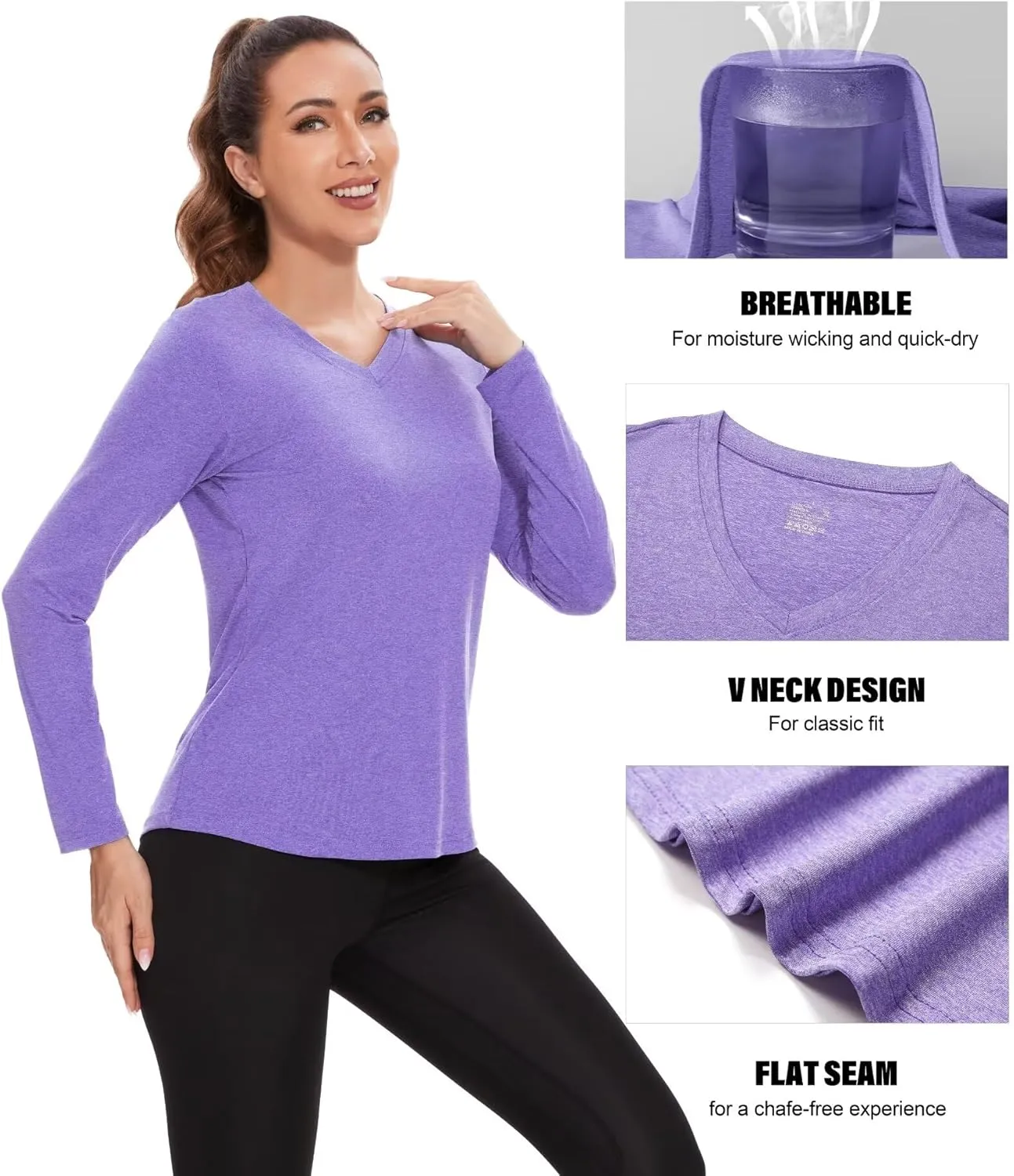 7 Pack Womens Long Sleeve Athletic Shirts UV Sun Protection UPF 50  Quick Dry Workout Running Tops V Neck