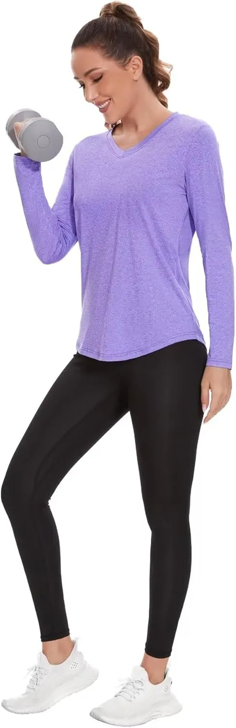 7 Pack Womens Long Sleeve Athletic Shirts UV Sun Protection UPF 50  Quick Dry Workout Running Tops V Neck