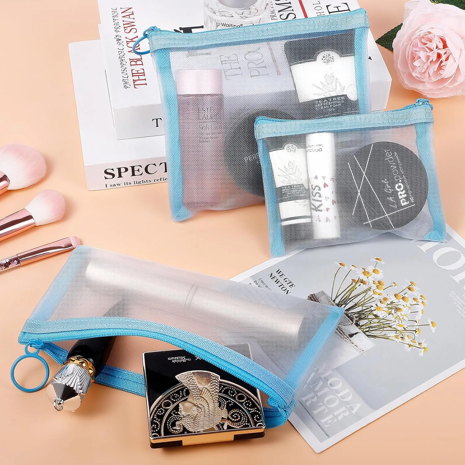 8 Pack Mini Zipper Mesh Makeup Bags, Nylon Cosmetic Bags Toiletry Purse Travel Organizer Bags Inside Bag for Office Travel Organization (Multicolor, XS)