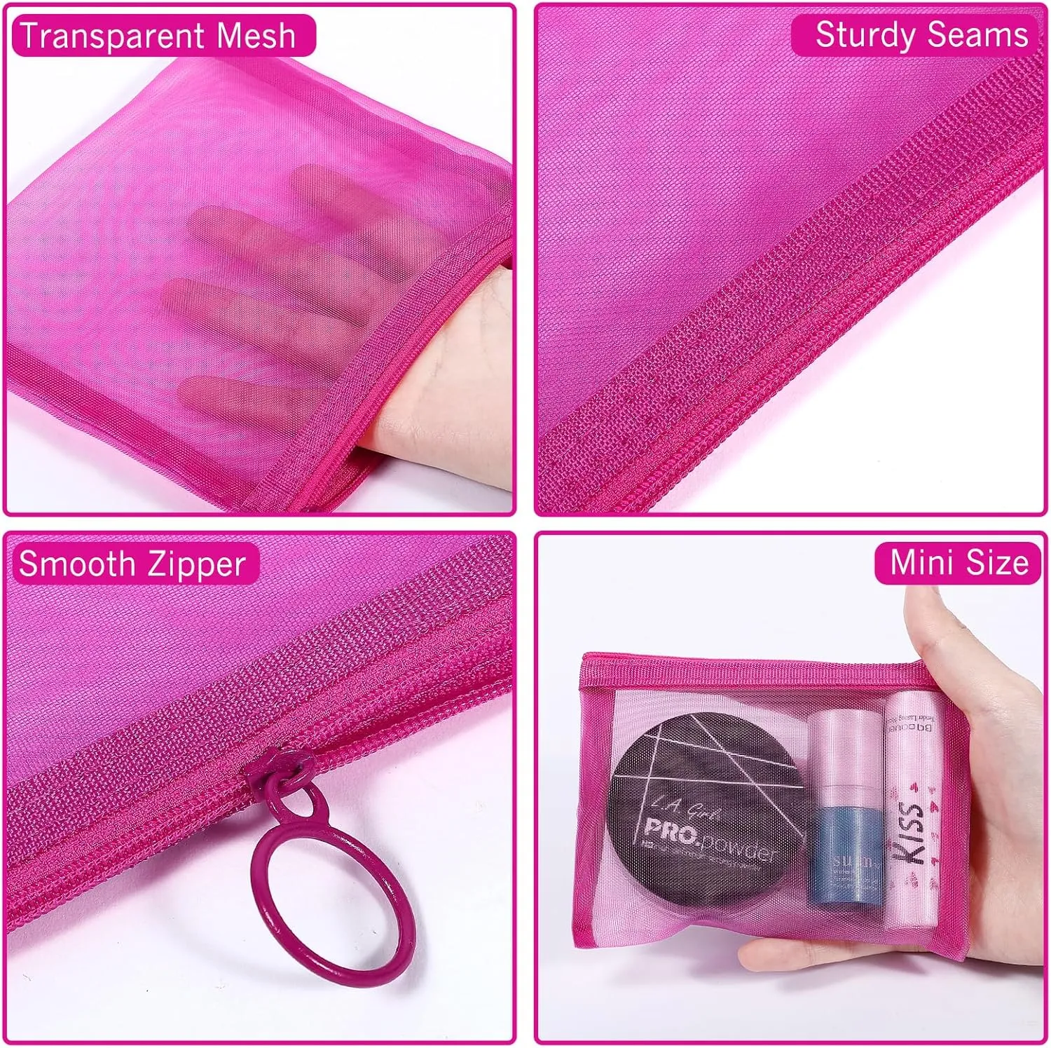 8 Pack Mini Zipper Mesh Makeup Bags, Nylon Cosmetic Bags Toiletry Purse Travel Organizer Bags Inside Bag for Office Travel Organization (Multicolor, XS)