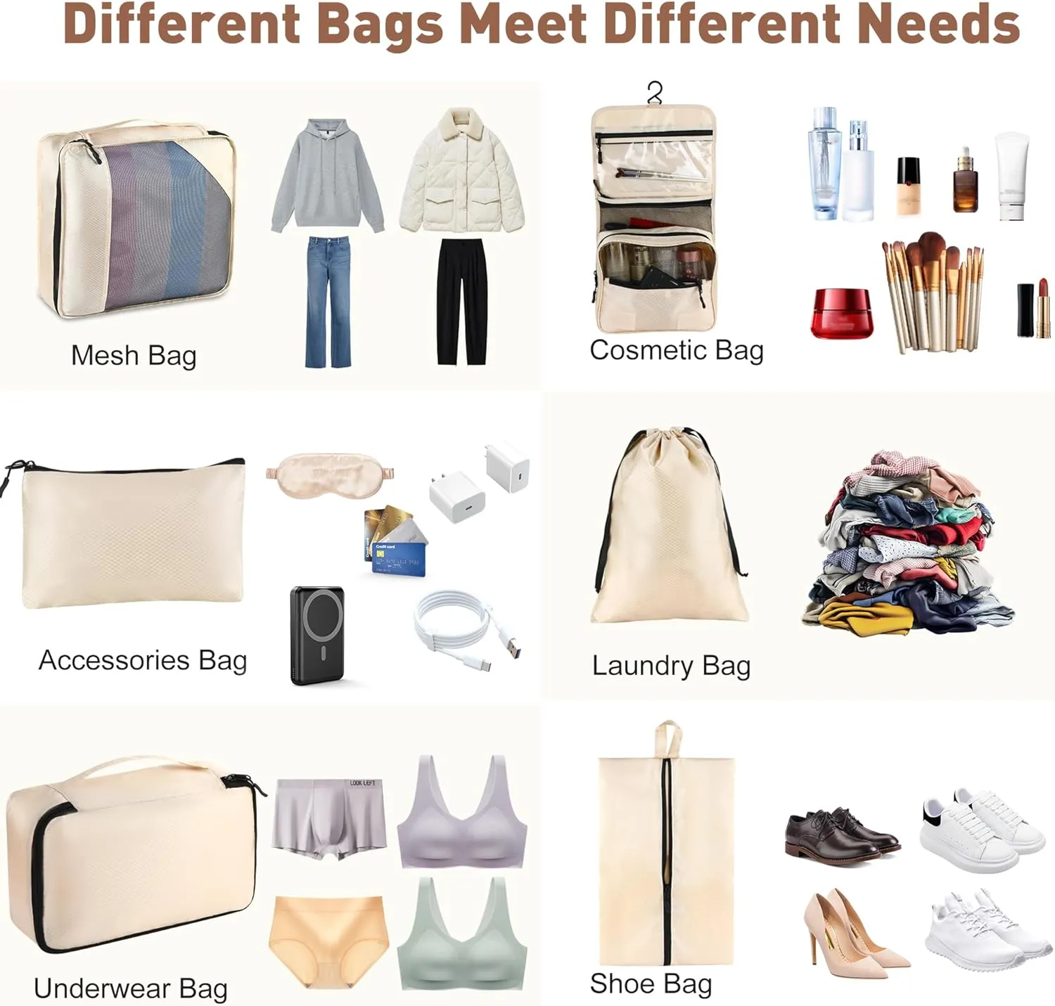 8 Set Packing Cubes for Travel Women Men Kids, Mesh Suitcase Organizer Bags Set for Luggage, 4 Sizes Extra Large, Large, Medium, Small, Travel Camping Essentials Accessories, Beige