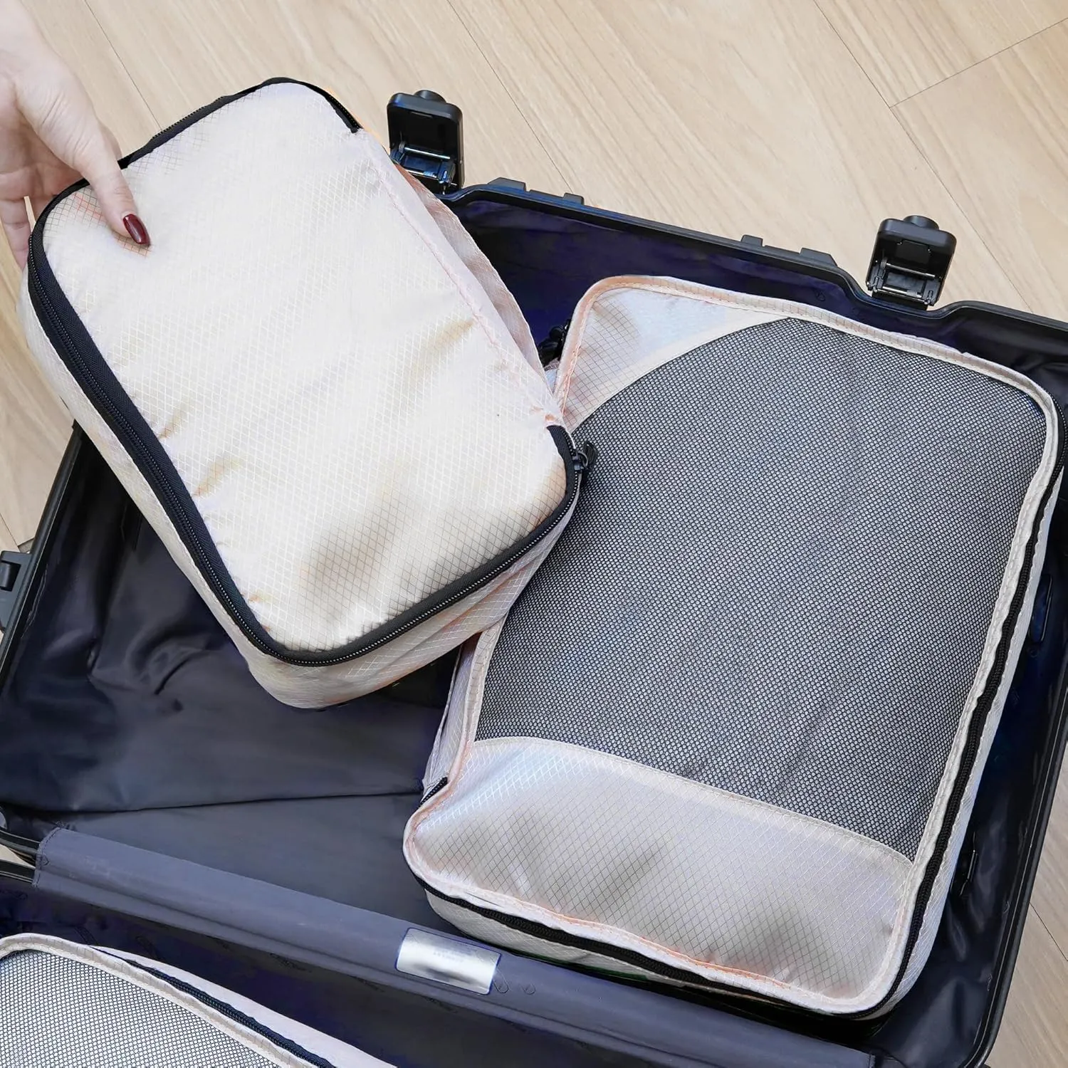 8 Set Packing Cubes for Travel Women Men Kids, Mesh Suitcase Organizer Bags Set for Luggage, 4 Sizes Extra Large, Large, Medium, Small, Travel Camping Essentials Accessories, Beige