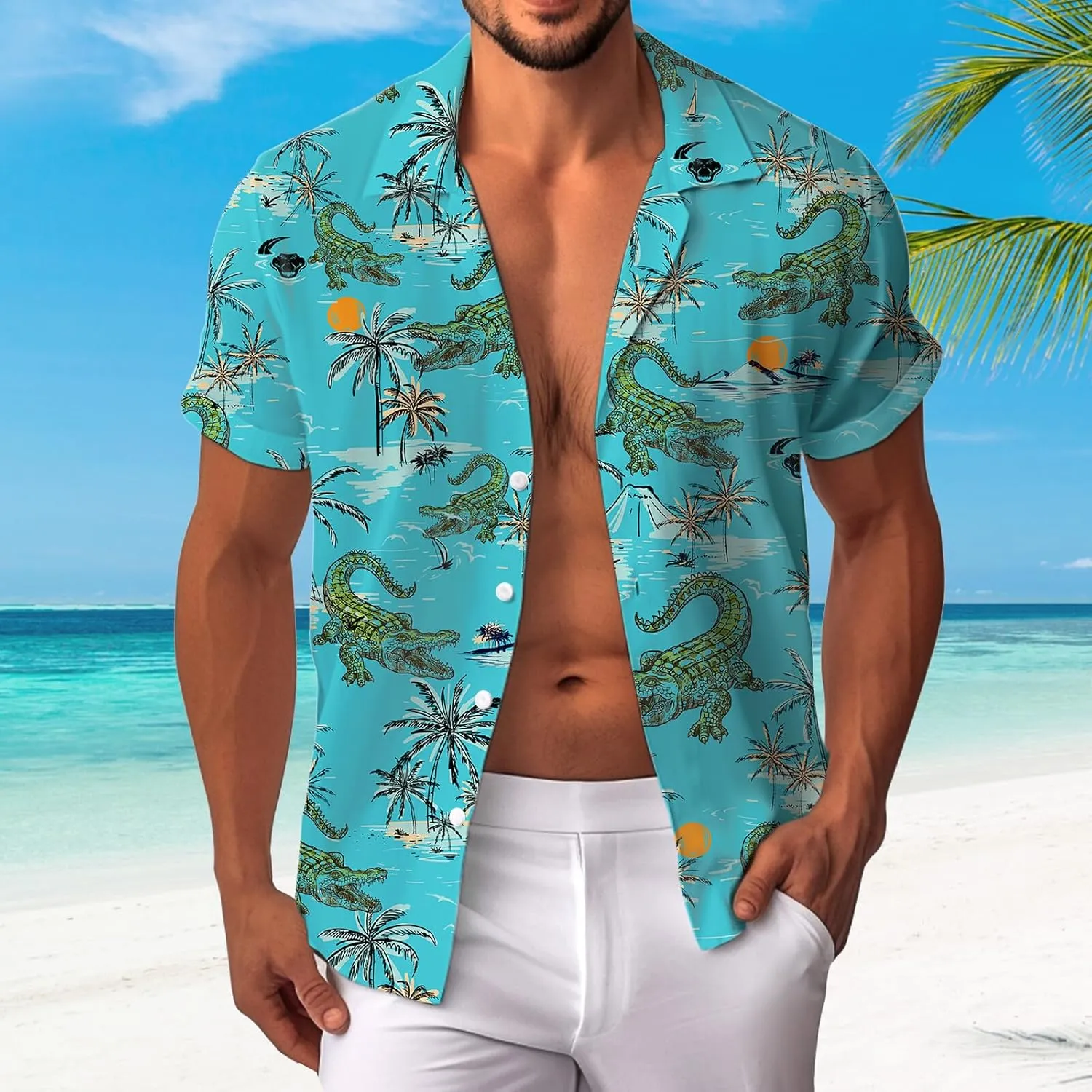 80s 90s Hawaiian Shirts for Men Vintage Button Down Short Sleeve Shirt, 80s Outfit Party Disco Beach Shirts