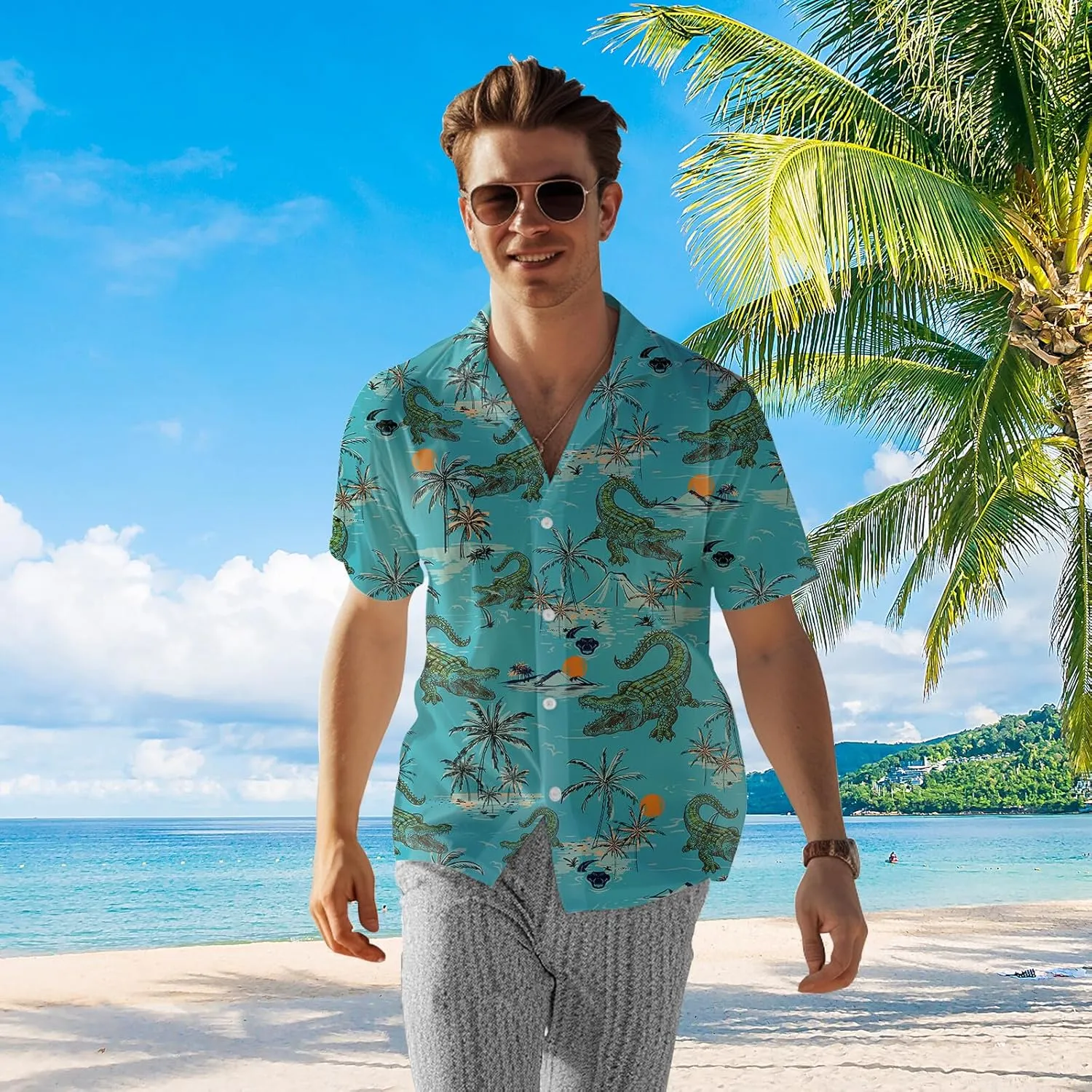 80s 90s Hawaiian Shirts for Men Vintage Button Down Short Sleeve Shirt, 80s Outfit Party Disco Beach Shirts
