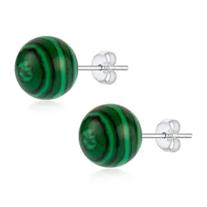 8MM Green Malachite Stud Earrings for Women Small Natural Ball Gemstone Flat Back Earrings Hypoallergenic S925 Sterling Silver Ear Jewelry Gift for Her Mom Daughter(Malachite Green)