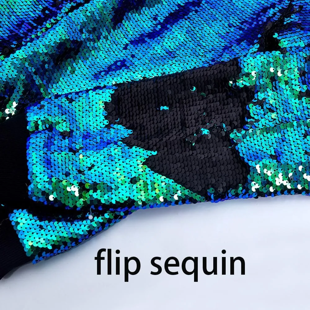 A ARFAR Women Sequin Jackets Flip Glitter Varsity Bomber Sparkly Coat Party Outwear Ladies Shiny Cloth