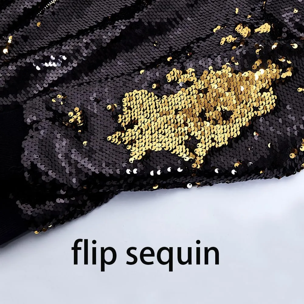 A ARFAR Women Sequin Jackets Flip Glitter Varsity Bomber Sparkly Coat Party Outwear Ladies Shiny Cloth