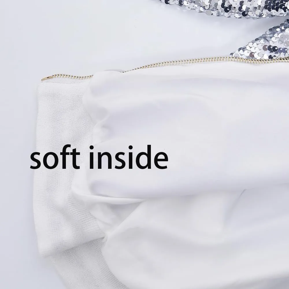 A ARFAR Women Sequin Jackets Flip Striped Collar Glitter Varsity Striped Bomber Sparkly Coat Party Outwear Ladies Shiny Cloth