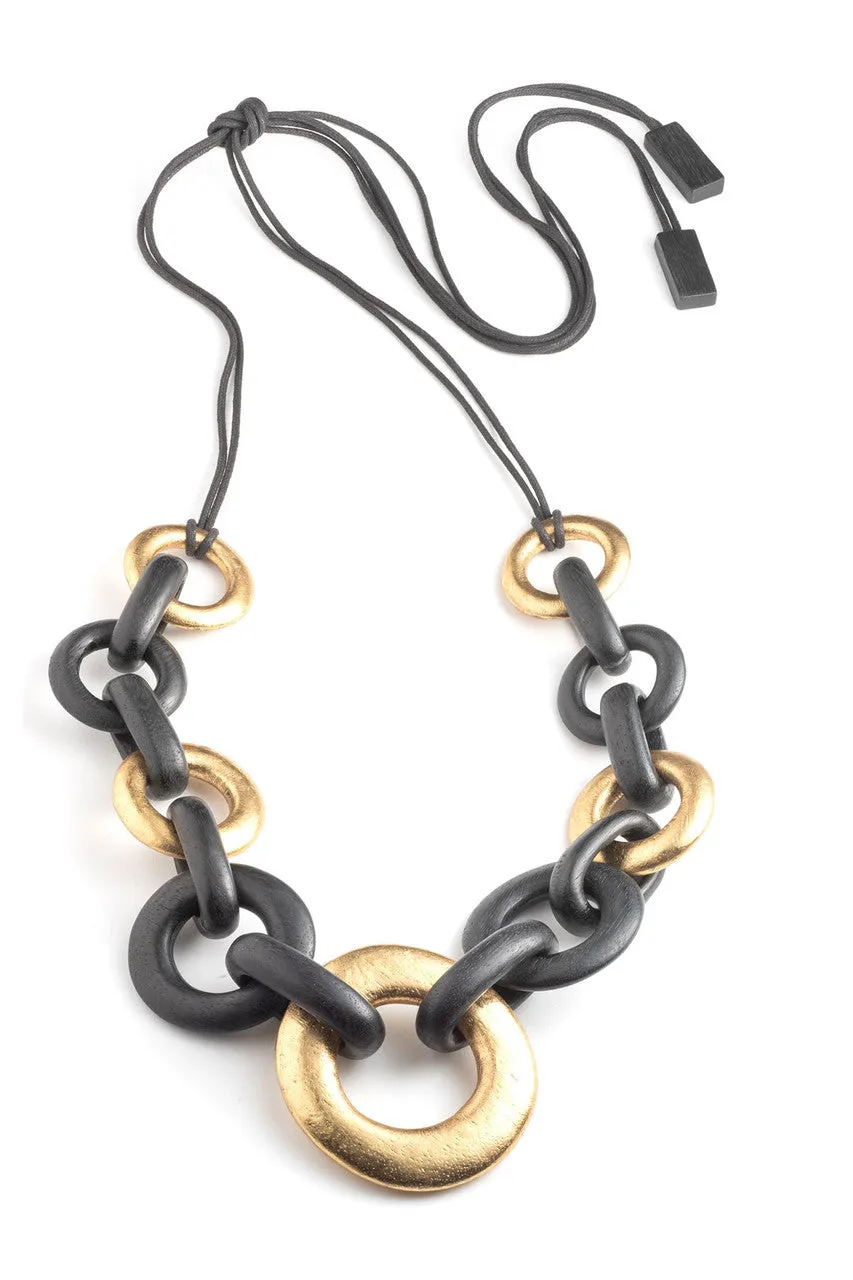 Acacia Wood and Gold Plated Circle Chain Link Tie Belt