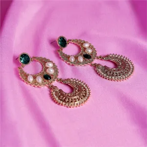 Accessorize London Pearl White & Green Alloy Chand Bali
