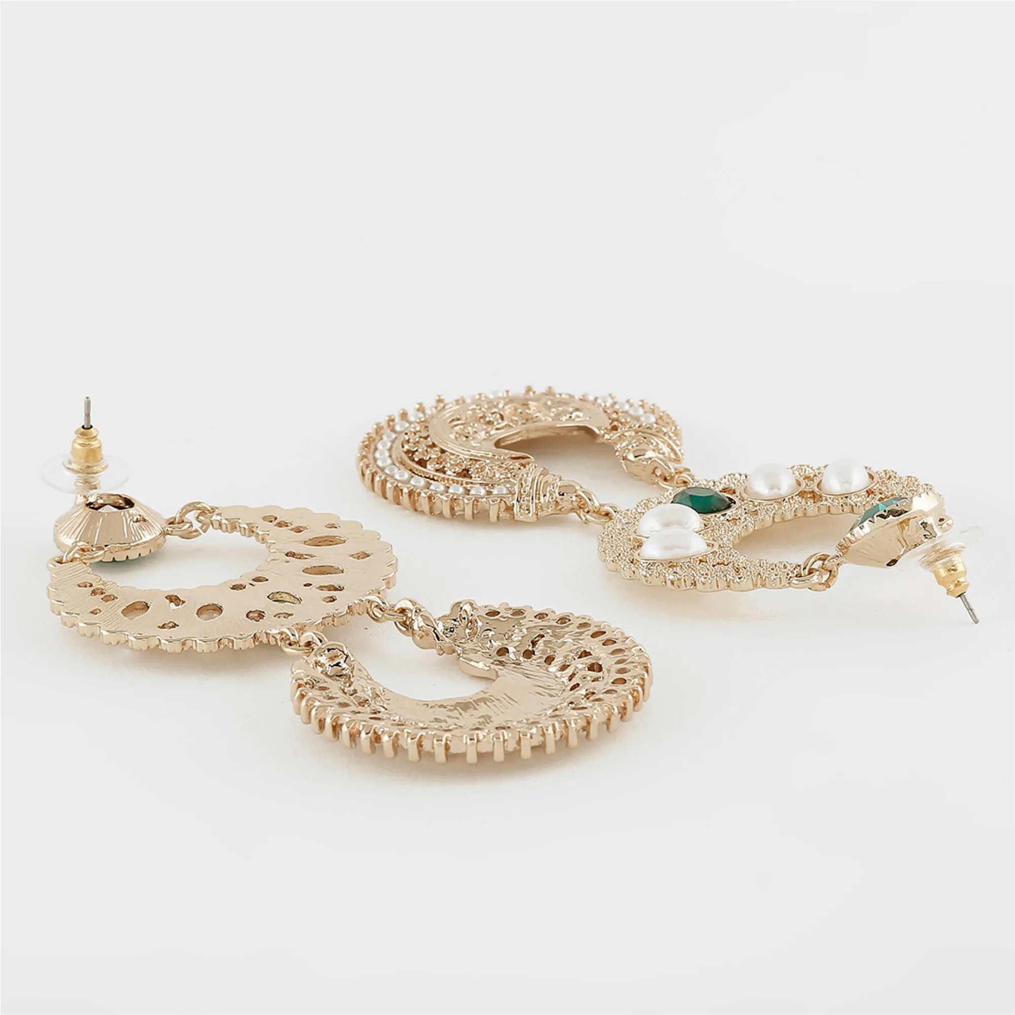Accessorize London Pearl White & Green Alloy Chand Bali