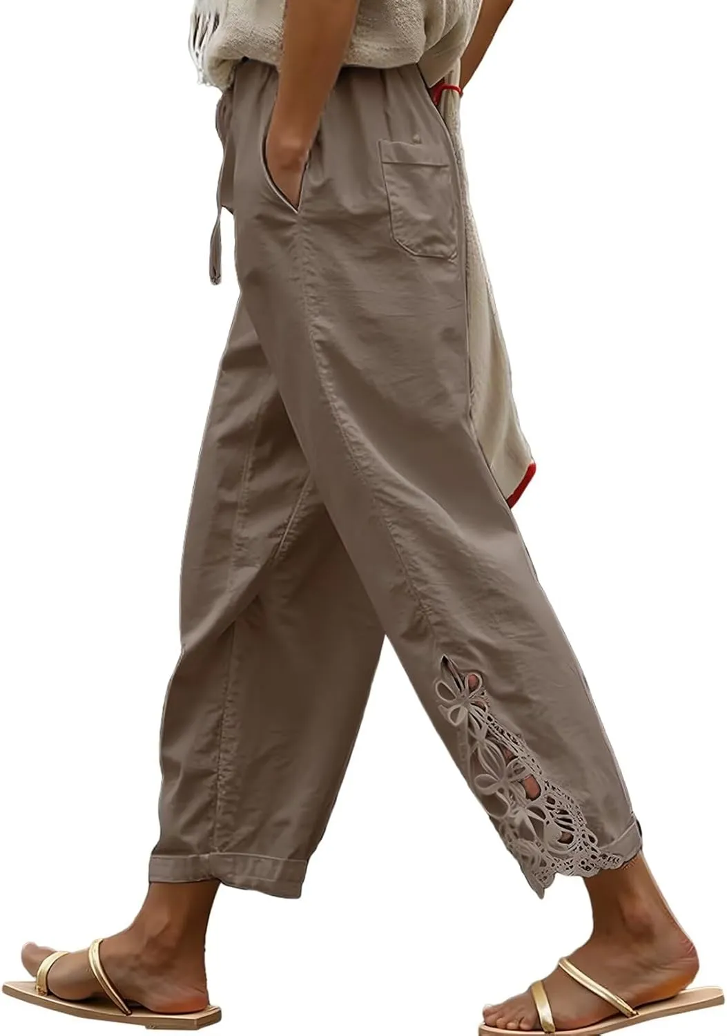 Acelitt Women Casual Lightweight Drawstring Elastic Waist Pants with Pockets, S-XXL