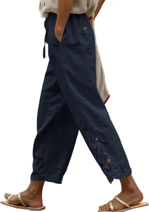Acelitt Women Casual Lightweight Drawstring Elastic Waist Pants with Pockets, S-XXL