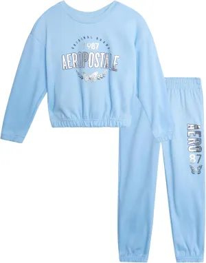 AEROPOSTALE Girls Sweatsuit Set - 2 Piece Fleece Pullover Crewneck Sweatshirt and Jogger Sweatpants for Girls (Sizes: 7-12)