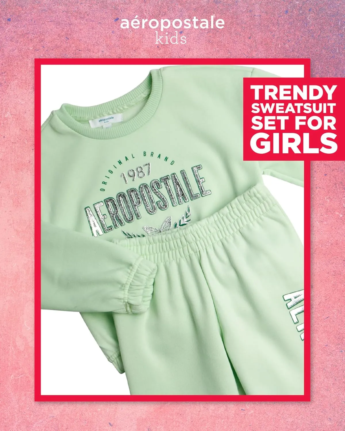 AEROPOSTALE Girls Sweatsuit Set - 2 Piece Fleece Pullover Crewneck Sweatshirt and Jogger Sweatpants for Girls (Sizes: 7-12)
