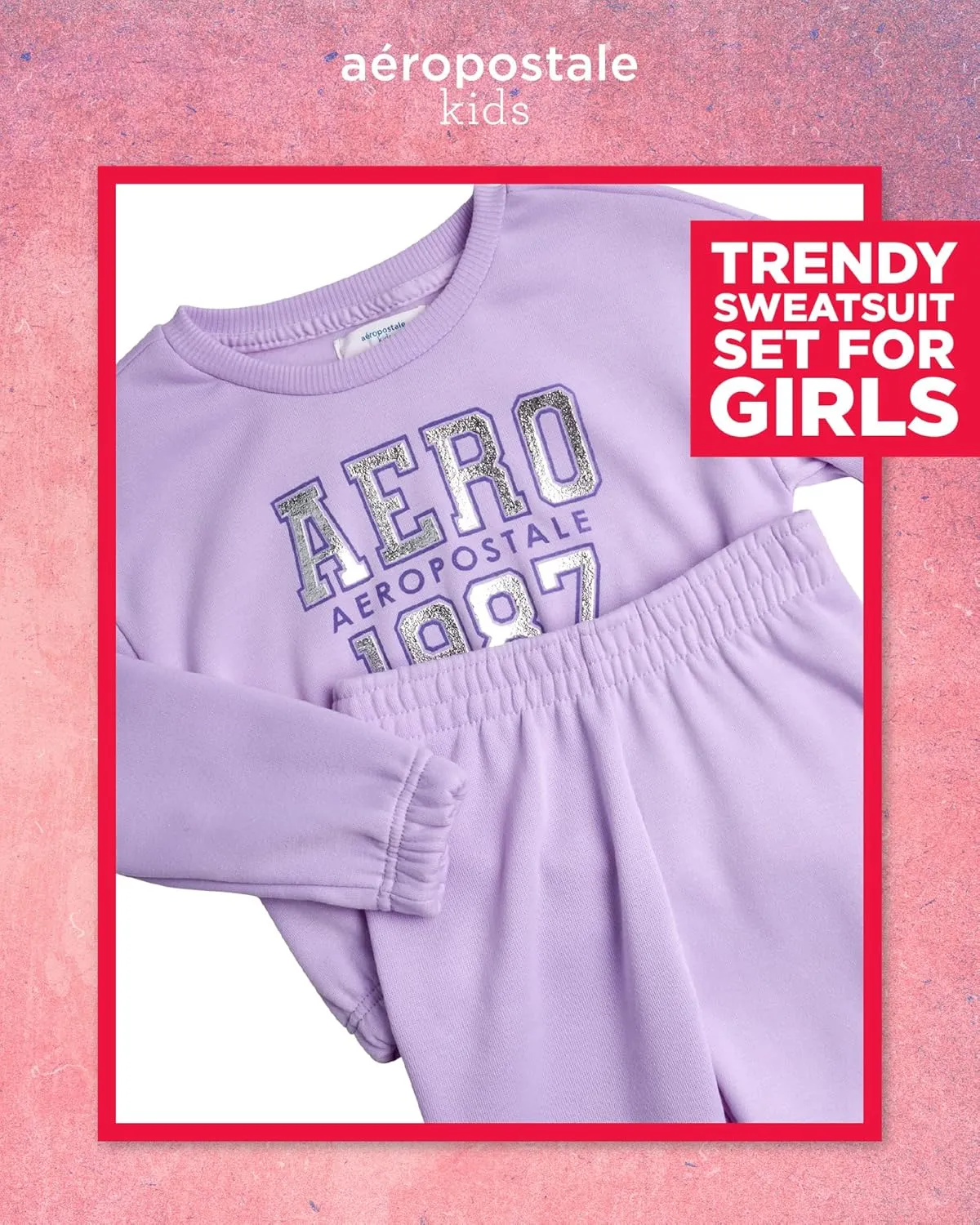 AEROPOSTALE Girls Sweatsuit Set - 2 Piece Fleece Pullover Crewneck Sweatshirt and Jogger Sweatpants for Girls (Sizes: 7-12)