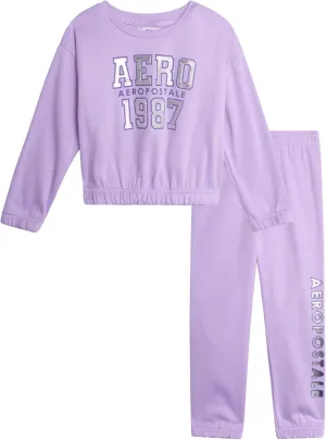 AEROPOSTALE Girls Sweatsuit Set - 2 Piece Fleece Pullover Crewneck Sweatshirt and Jogger Sweatpants for Girls (Sizes: 7-12)