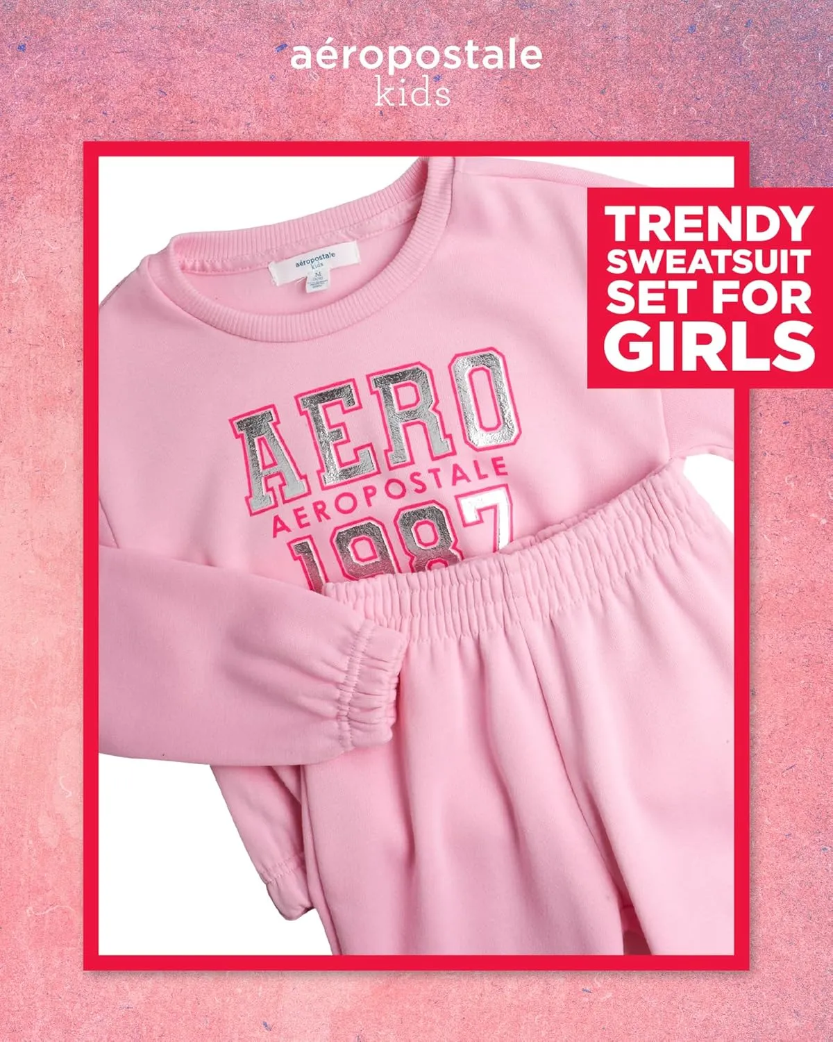 AEROPOSTALE Girls Sweatsuit Set - 2 Piece Fleece Pullover Crewneck Sweatshirt and Jogger Sweatpants for Girls (Sizes: 7-12)