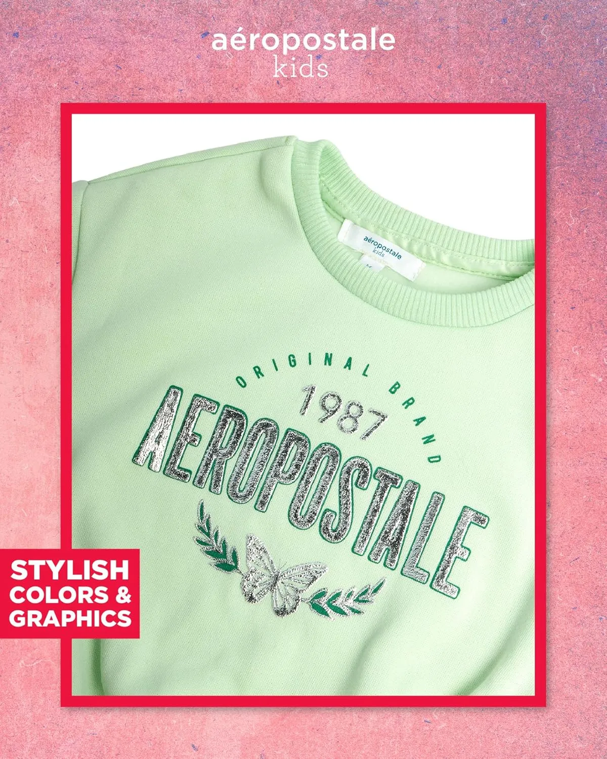 AEROPOSTALE Girls Sweatsuit Set - 2 Piece Fleece Pullover Crewneck Sweatshirt and Jogger Sweatpants for Girls (Sizes: 7-12)