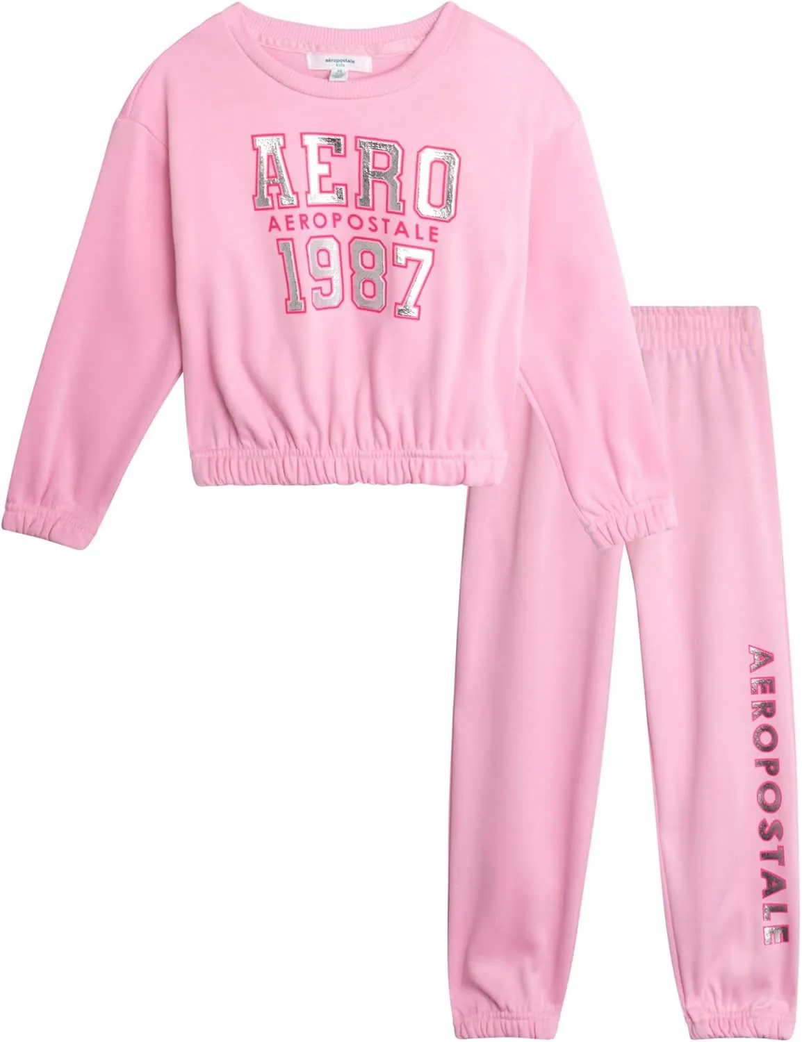 AEROPOSTALE Girls Sweatsuit Set - 2 Piece Fleece Pullover Crewneck Sweatshirt and Jogger Sweatpants for Girls (Sizes: 7-12)