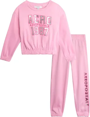 AEROPOSTALE Girls Sweatsuit Set - 2 Piece Fleece Pullover Crewneck Sweatshirt and Jogger Sweatpants for Girls (Sizes: 7-12)