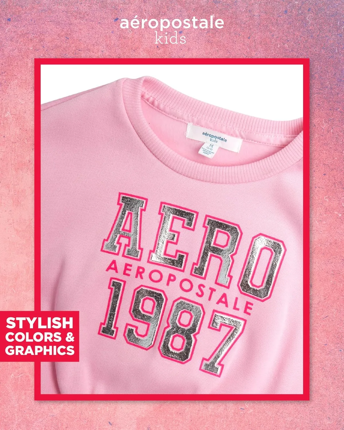 AEROPOSTALE Girls Sweatsuit Set - 2 Piece Fleece Pullover Crewneck Sweatshirt and Jogger Sweatpants for Girls (Sizes: 7-12)
