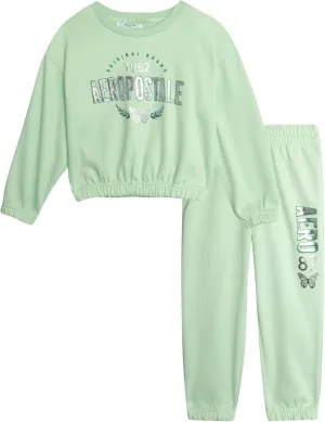 AEROPOSTALE Girls Sweatsuit Set - 2 Piece Fleece Pullover Crewneck Sweatshirt and Jogger Sweatpants for Girls (Sizes: 7-12)