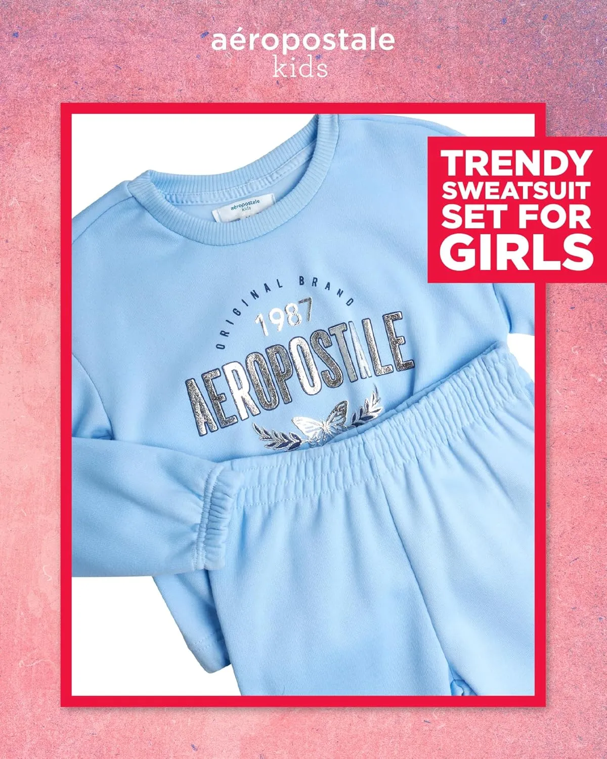 AEROPOSTALE Girls Sweatsuit Set - 2 Piece Fleece Pullover Crewneck Sweatshirt and Jogger Sweatpants for Girls (Sizes: 7-12)
