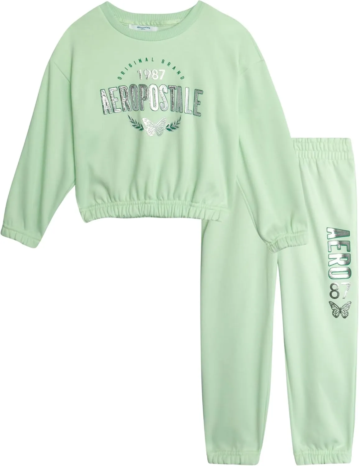 AEROPOSTALE Girls Sweatsuit Set - 2 Piece Fleece Pullover Crewneck Sweatshirt and Jogger Sweatpants for Girls (Sizes: 7-12)
