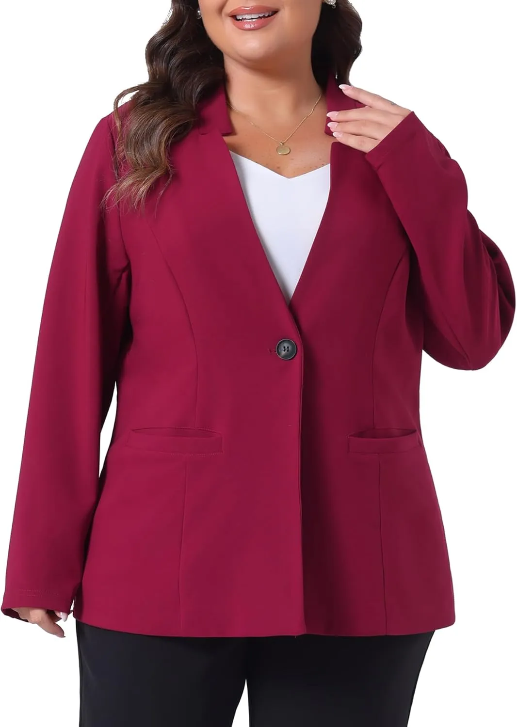 Agnes Orinda Plus Size Business Suit Blazer for Women Office Work Button Long Sleeve Black Blazers Jackets