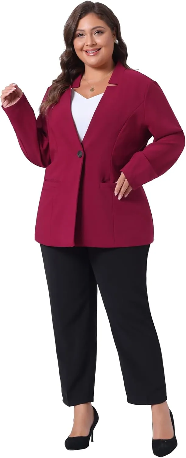 Agnes Orinda Plus Size Business Suit Blazer for Women Office Work Button Long Sleeve Black Blazers Jackets