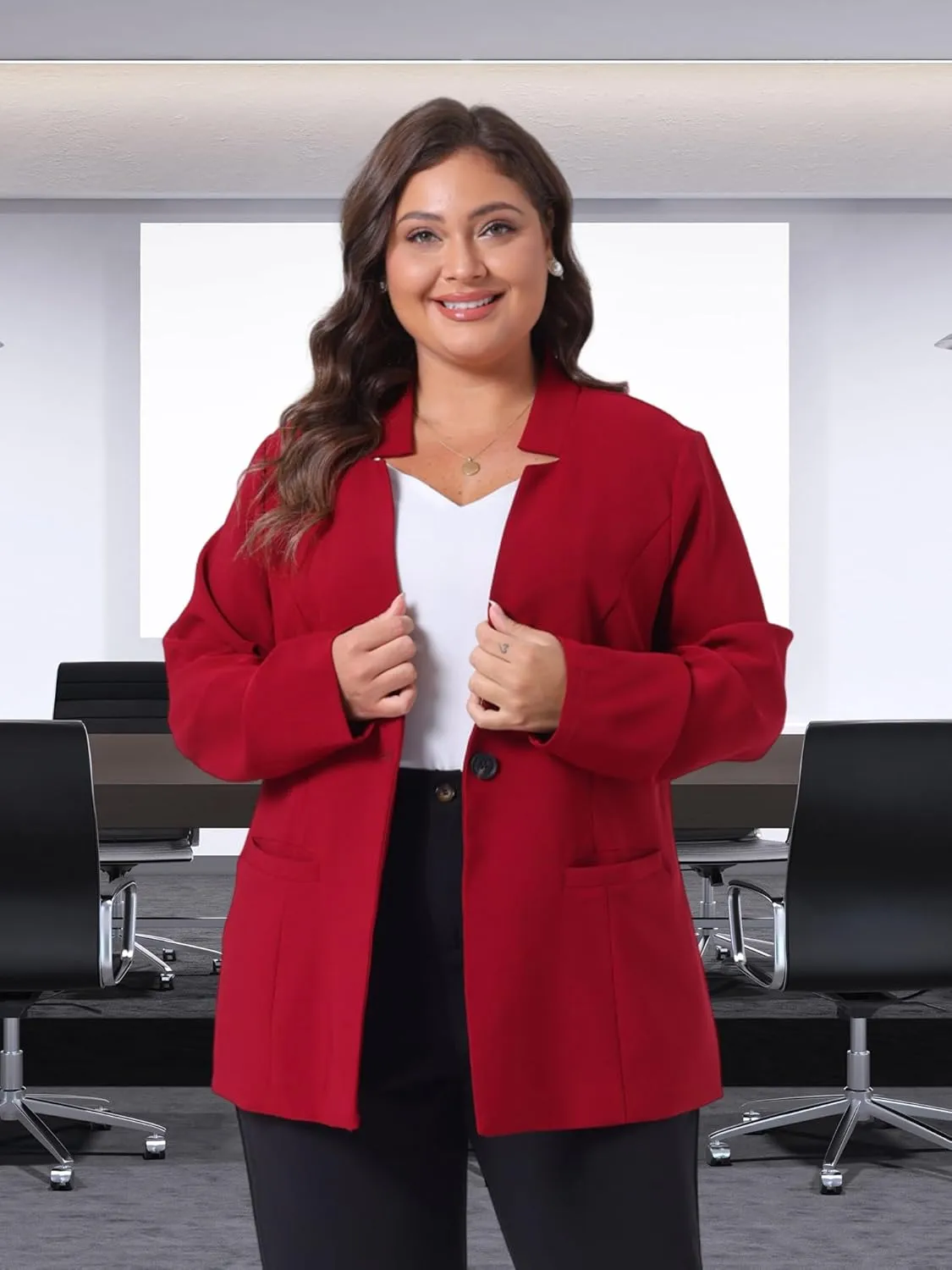 Agnes Orinda Plus Size Business Suit Blazer for Women Office Work Button Long Sleeve Black Blazers Jackets